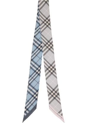 Burberry Blue & Gray Skinny Contrast Check Silk Scarf