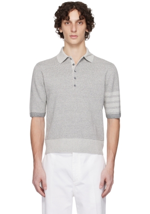 Thom Browne Gray Textured Striped Stitch 4-Bar Relaxed Polo