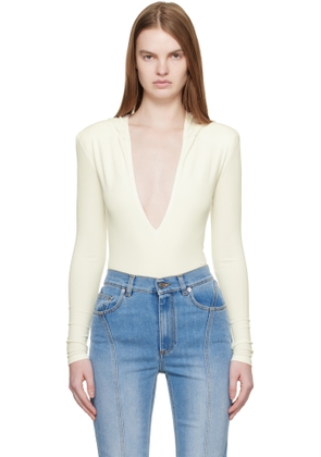 Mugler Off-White Hooded V-Neck Bodysuit