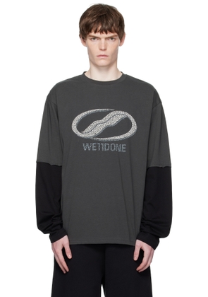 We11done Gray Pearl Logo Long-Sleeved T-shirt