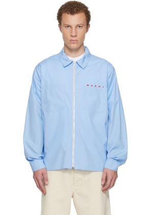 Marni Blue Hidden Logo Organic Poplin Zip Shirt