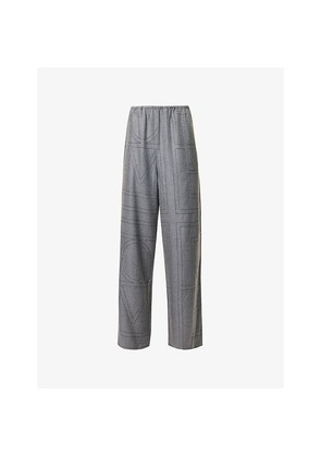 Womens Toteme Elasticated-Waistband Flannel-Texture Straight-Leg Mid-Rise Modal Trousers