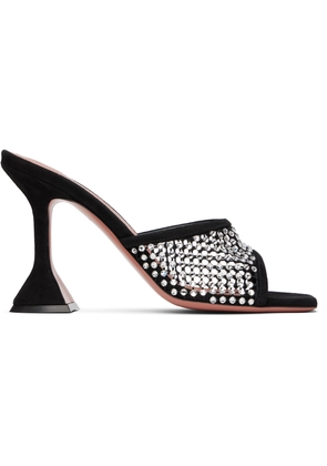 Amina Muaddi Black Lupita Crystal Net Heeled Sandals