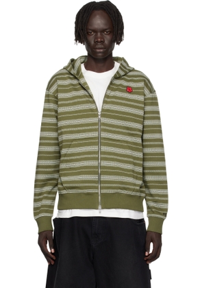 Kenzo Khaki Kenzo Paris 'Boke Flower' Striped Embroidered Hoodie