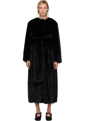 Simone Rocha Black Belted Faux Fur Long Multi Slit Coat