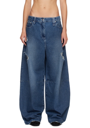 Simone Rocha Blue Embellished Wide Leg Puddle Jeans