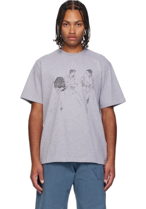 JW Anderson Gray Cafe Scene Printed T-shirt