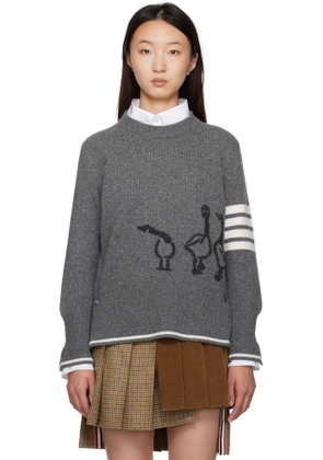 Thom Browne Gray Fine Merino Intarsia Geese 4-Bar Sweater