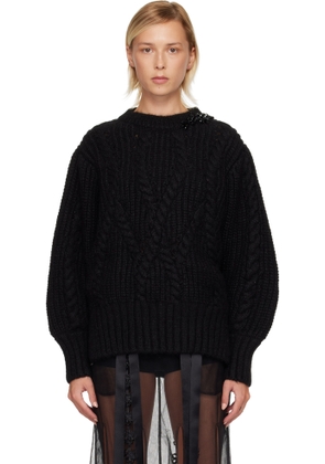 Simone Rocha Black Embellished Puff Sleeve Chunky Knit Sweater