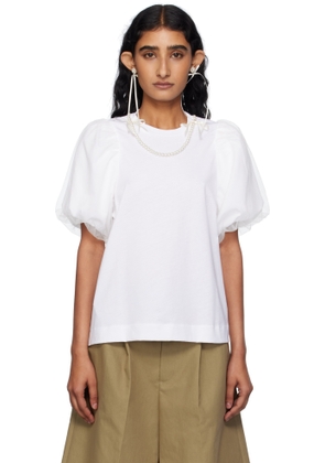 Simone Rocha White Embellished Tulle Overlay Puff Sleeve T-shirt