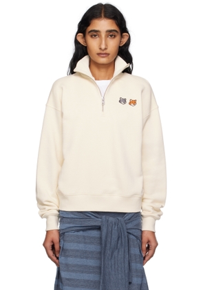 Maison Kitsuné Beige Double Bold Fox Head Half Zip Comfort Sweatshirt
