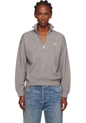 Maison Kitsuné Gray Half Zip Baby Fox Patch Sweatshirt