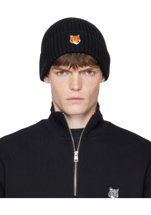 Maison Kitsuné Black Natural Fox Head Beanie