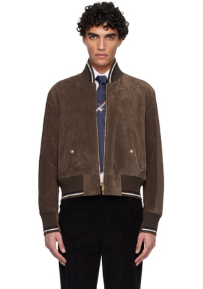 Thom Browne Brown Knit Rib Blouson Suede Jacket