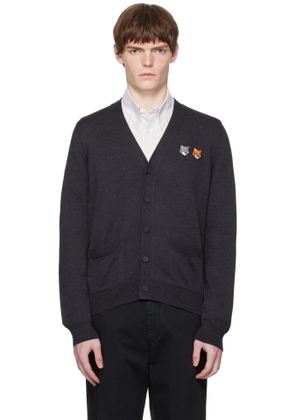 Maison Kitsuné Gray Double Bold Fox Head Patch Regular Cardigan