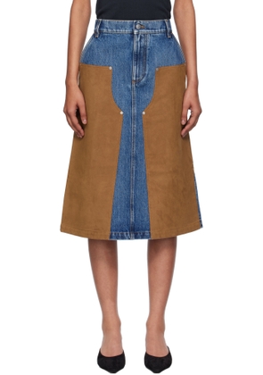 Stella McCartney Blue & Tan Mixed Denim & Faux-Suede Midi Skirt