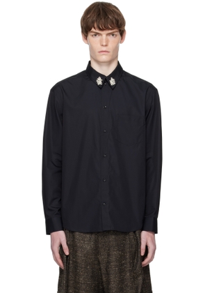 Simone Rocha Black Beaded Flower Cluster Classic Shirt