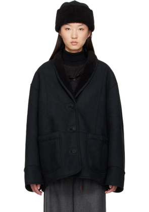 LE17SEPTEMBRE Black Shawl Collar Reversible Faux-Shearling Jacket