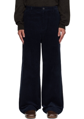 LE17SEPTEMBRE Navy Side Button Corduroy Trousers
