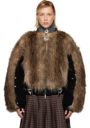 Chopova Lowena Black & Beige French Kiss Faux-Fur Bomber Jacket