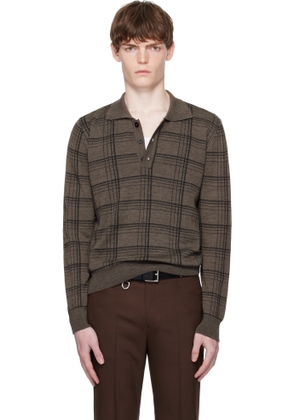 Ernest W. Baker Brown Check Jacquard Polo
