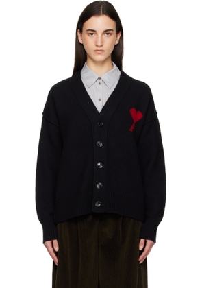 AMI Paris Black Wool Ami de Coeur Cardigan