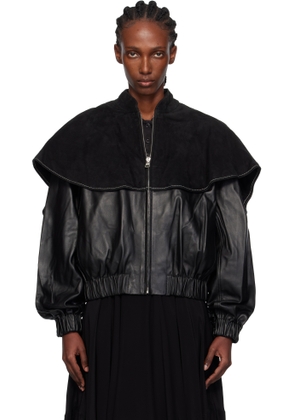 JW Anderson Black Oversized Collar Leather Bomber Jacket