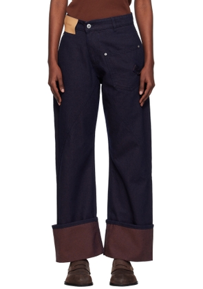 JW Anderson Navy Turn Up Twisted Workwear Jeans