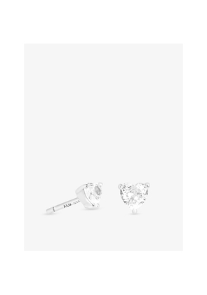 Womens Astrid & Miyu Heart Rhodium-Plated Sterling-Silver and Cubic-Zirconia Stud Earrings