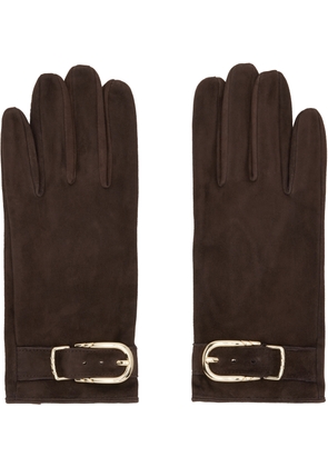 Ernest W. Baker Brown Buckle Appliqué Leather Gloves