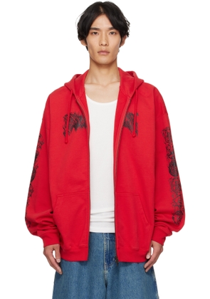 VETEMENTS Red Cradle of Filth Double Logo Oversized Hoodie