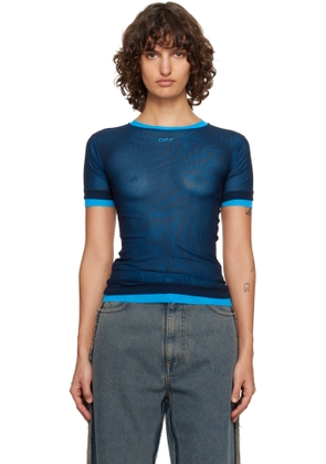 Off-White Navy & Blue Mesh Double Layer Crew T-shirt