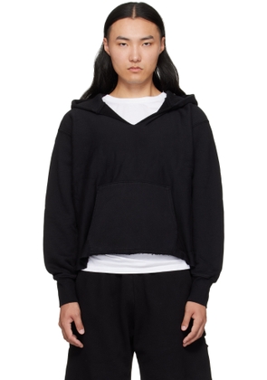 Les Tien Black Heavyweight Raw Cropped Hoodie