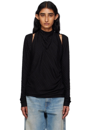 OPEN YY Black Pleats Convertible Bolero Top