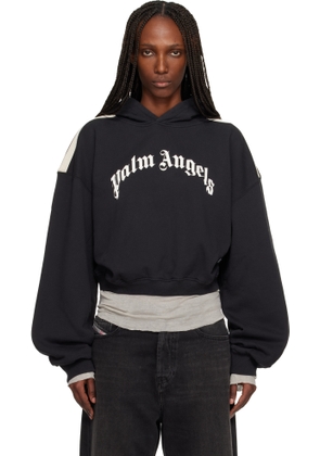 Palm Angels Black Curved Logo Track Crop Hoodie