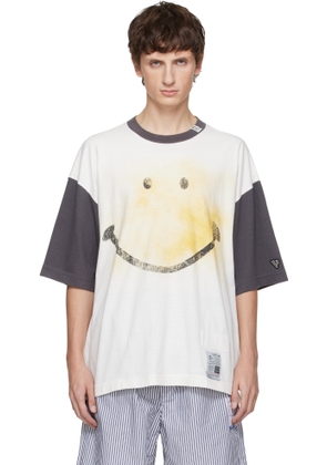 Maison MIHARA YASUHIRO White & Gray Smily Face Printed Ringer T-shirt