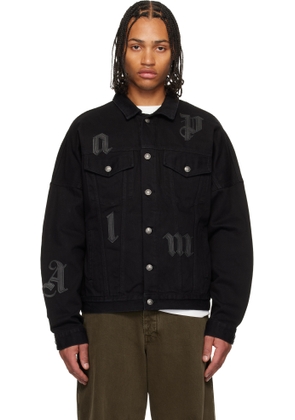 Palm Angels Black Gothic Logo Denim Jacket