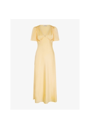 Womens Omnes Rosie Puff-Sleeve Satin Midi Dress