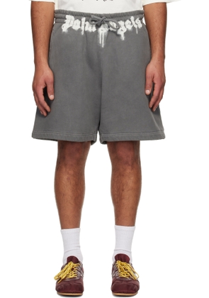 Palm Angels Gray Waist Logo Sweat Shorts