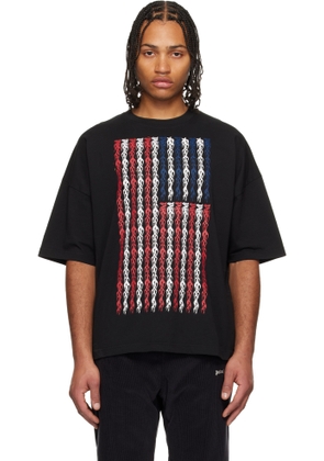 Palm Angels Black Flames Flag Loose T-shirt