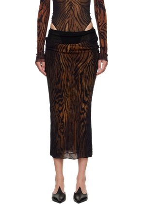 Jean Paul Gaultier Black & Brown 'The Long Draped Wood' Midi Skirt