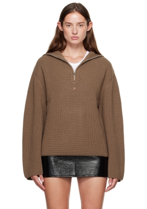 Courrèges Brown Ribbed Wool Trucker Sweater