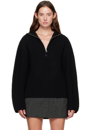 Courrèges Black Ribbed Wool Trucker Sweater