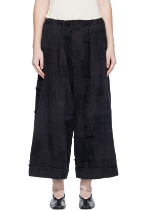 Y's Black Jacquard Trousers