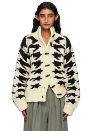 OPEN YY Off-White & Black Hound's Tooth Star Cowichan Cardigan