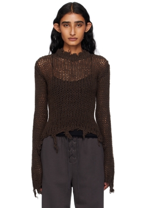 OPEN YY Brown Distressed Crop Knit Sweater