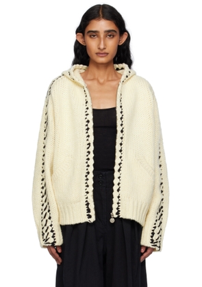OPEN YY Beige Stitch Zip Up Knit Hoodie