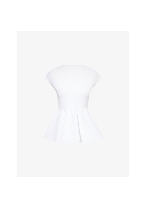 Womens Alaia Peplum Cap-Sleeves Knitted Top