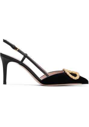 Valentino Garavani Black VLogo Signature Velvet Slingback Heels