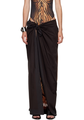 Jean Paul Gaultier Brown Pareo Printed Wood Cover-up Skirt